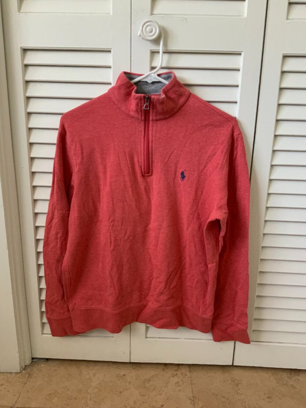 Polo Ralph Lauren Men’s Small Quarter Zip Pullover Sweatshirt Coral Red Pony Log